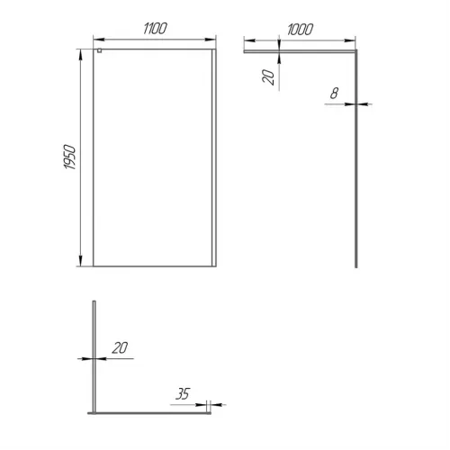Душевая перегородка 110x195 стекло прозрачное