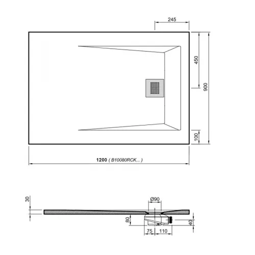 Поддон для душа ROCKS 1200х900 антрацит
