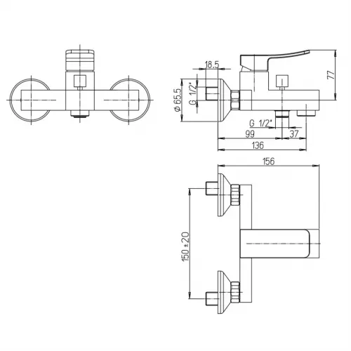 Смеситель для ванны PAINI Tank без аксессура, хром (CR)
