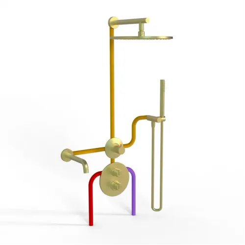 Комплект на 3 потребителя с термостатом Cox PAINI, для ванны/душа, брашированное золото PVD