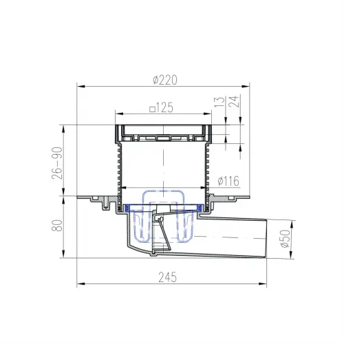 Душевой трап с решеткой под плитку PAINI 125х125 мм