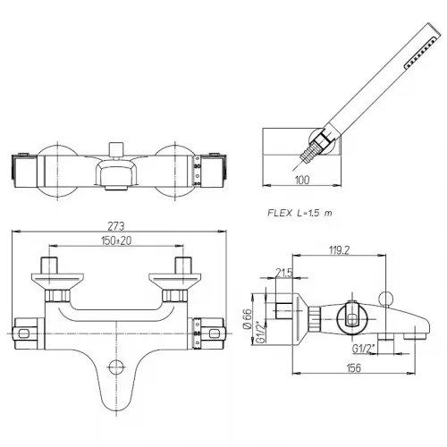 Смеситель для ванны PAINI Arena с термостатом и аксессуаром, хром (CR)