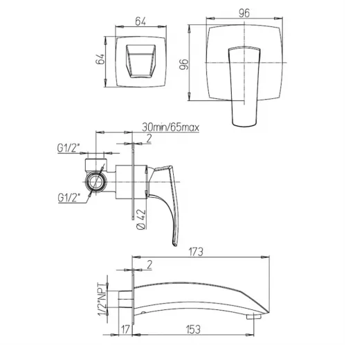 Смеситель для раковины PAINI Lady встраиваемый, никель pvd (PW)