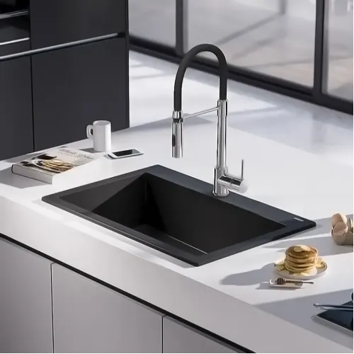 Смеситель для кухни PAINI Cox гибкий излив черный, хром (CR)