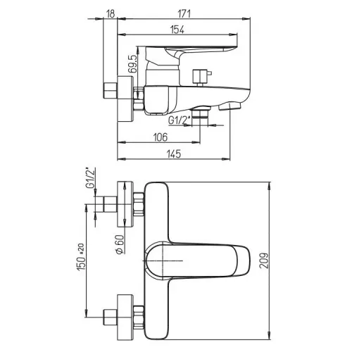 Смеситель для ванны PAINI Nove без аксессура, хром (CR)