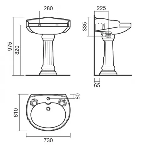 Раковина подвесная с пьедесталом Sanitana GRECIA 70