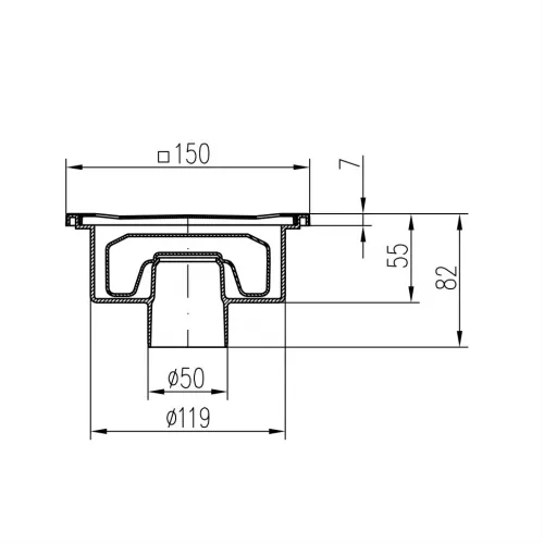 Душевой трап с решеткой PAINI 150х150 мм, вертикальный выпуск, Нептун