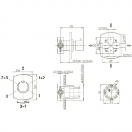 Встраиваемый дивертор PAINI Ovo на 3 выхода, хром (CR)
