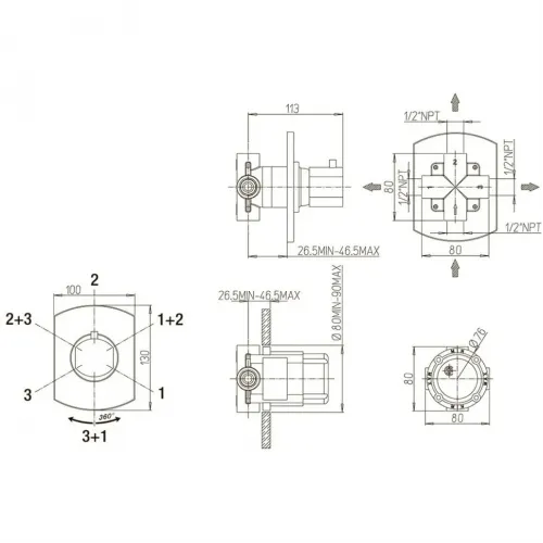 Встраиваемый дивертор PAINI Ovo на 3 выхода, хром (CR)
