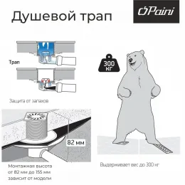 Душевой трап с решеткой PAINI 150х150 мм, Нептун