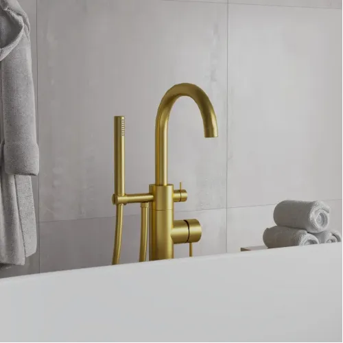 Смеситель напольный PAINI Cox для ванны поворотный излив, брашированное золото PVD