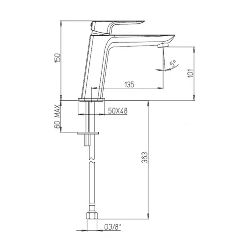 Смеситель для раковины PAINI Nove без донного клапана, средний, черный (YO)