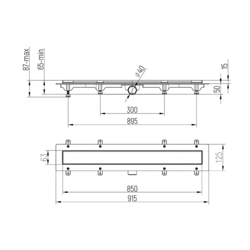 Душевой лоток PAINI Line 850 мм D40, черный матовый