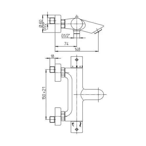 Смеситель для ванны и душа PAINI Cox термостат, брашированное золото PVD (PJ)