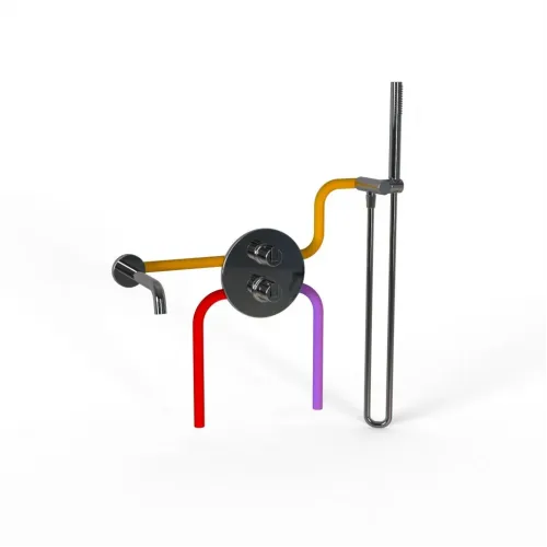 Комплект на 2 потребителя с термостатом Cox PAINI, для ванны с ручным душем, хром