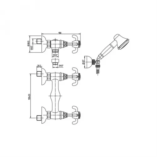 Смеситель для душа PAINI Ornellaia с аксессуаром, хром (CR)
