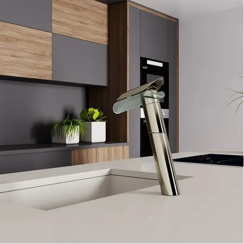 Смеситель для кухни PAINI Morgana, никель, излив стекло, никель PVD (PW)