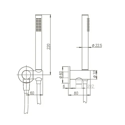 Комплект ручной лейки для встройки со шлангом, черный брашированный PVD (PZ)