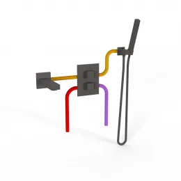 Комплект на 2 потребителя с термостатом Grazia PAINI, для ванны с ручным душем, черный брашированный PVD