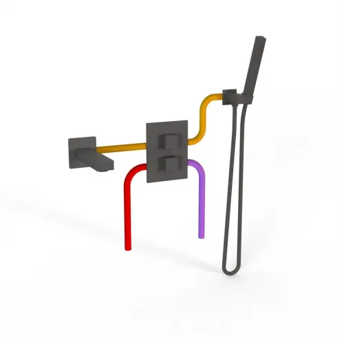 Комплект на 2 потребителя с термостатом Grazia PAINI, для ванны с ручным душем, черный брашированный PVD