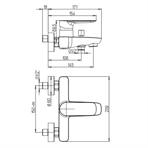 Смеситель для ванны, PAINI Nove белый
