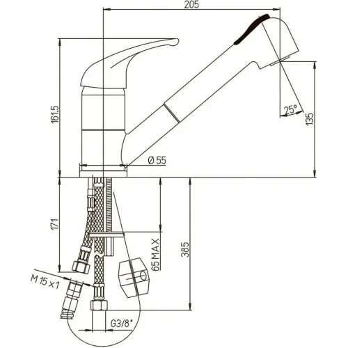 Смеситель для кухни PAINI Creta выдвижной излив, хром (CR)