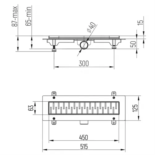 Душевой лоток PAINI Medium 450 мм, черный матовый