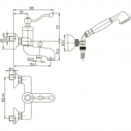 Смеситель для ванны PAINI Duomo с аксессуаром, золото PVD (OP)