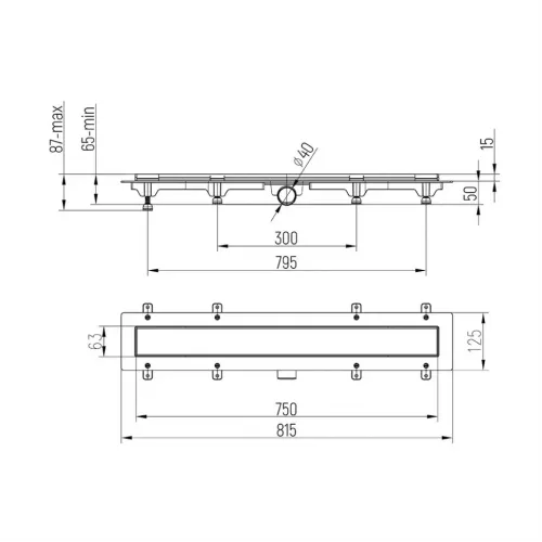 Душевой лоток PAINI Line 750 мм D40, глянец