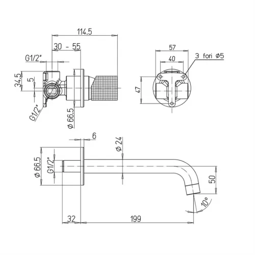 Смеситель для раковины PAINI Cox Grip встраиваемый, черный брашированный PVD (PZ)