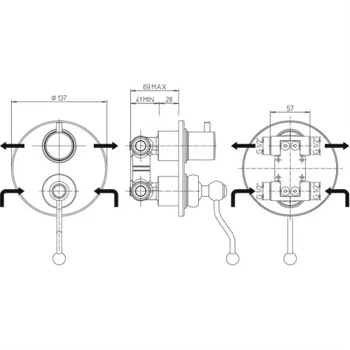 Смеситель для ванны PAINI Duomo встраиваемый, золото (OT)