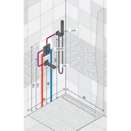 Комплект на 2 потребителя с термостатом Grazia PAINI, для ванны с ручным душем, хром