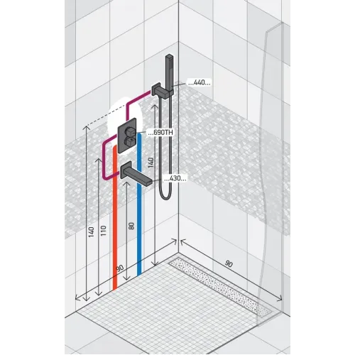 Комплект на 2 потребителя с термостатом Grazia PAINI, для ванны с ручным душем, хром