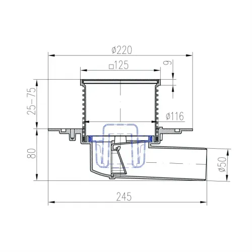 Душевой трап с решеткой PAINI 125х125 мм