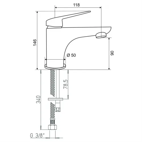 Смеситель для раковины PAINI Laguna без донного клапана, черный (YO)