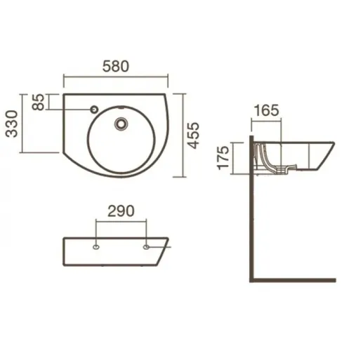 Раковина подвесная Sanitana POP 58 левая