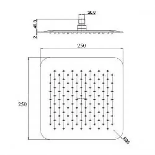 Верхний душ PAINI 250 мм, квадратный, ультратонкий, хром (CR)