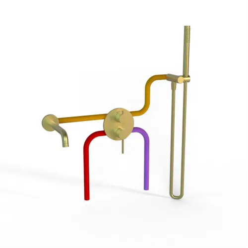 Комплект на 2 потребителя Cox PAINI, для ванны с ручным душем, брашированное золото PVD