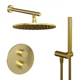 Комплект на 2 потребителя с термостатом Cox PAINI, для душа, брашированное золото PVD