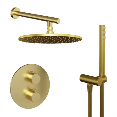 Комплект на 2 потребителя с термостатом Cox PAINI, для душа, брашированное золото PVD