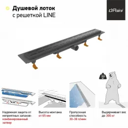 Душевой лоток PAINI Line 450 мм D40, черный матовый