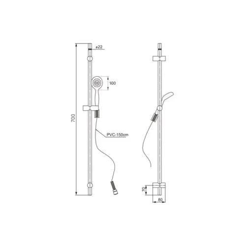 Душевой гарнитур PAINI Torino, 700 мм, чёрный (YO)