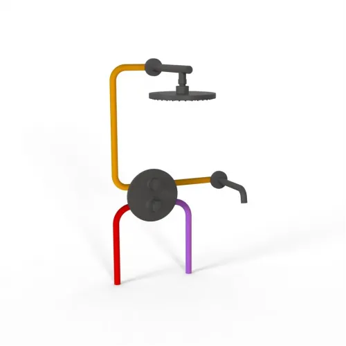 Комплект на 2 потребителя с термостатом Cox PAINI, для ванны с верхним душем, черный брашированный PVD