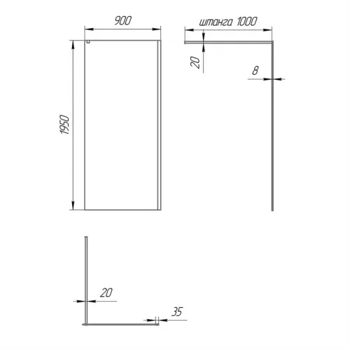 Душевая перегородка 90x195 стекло прозрачное