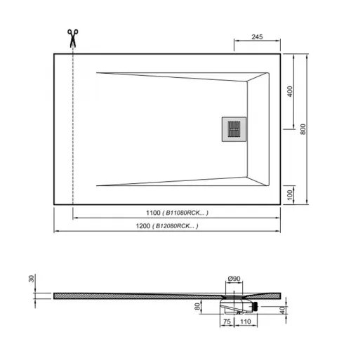 Поддон для душа Sanitana ROCKS 1200х800, черный