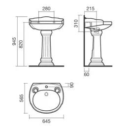 Раковина подвесная с пьедесталом Sanitana GRECIA 65