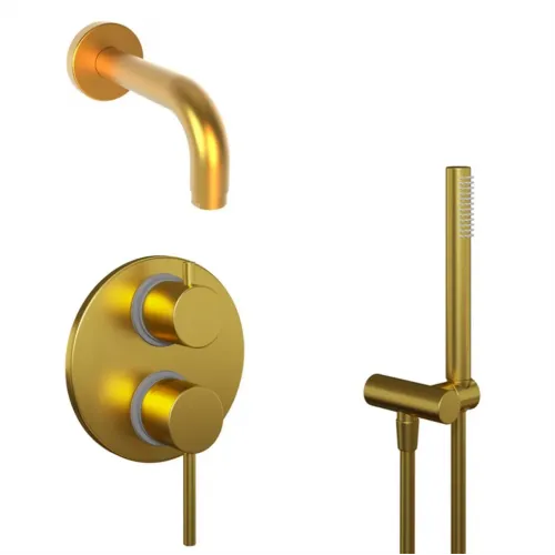 Комплект на 2 потребителя Cox PAINI, для ванны с ручным душем, брашированное золото PVD
