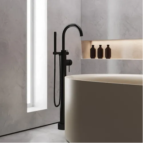 Смеситель напольный PAINI Cox для ванны поворотный излив, черный брашированный PVD (PZ)