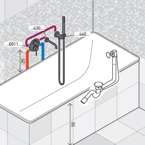 Комплект на 2 потребителя Cox PAINI, для ванны с ручным душем, хром