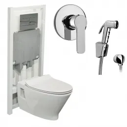 Комплект подвесного унитаза Pop ART 5 в 1, кнопка хром